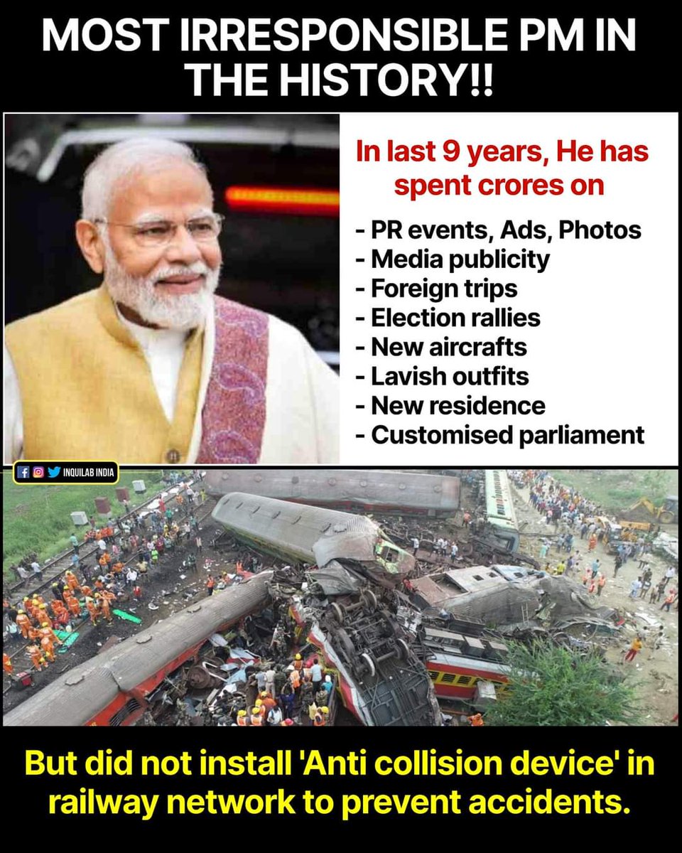 Modi..
The rename of arrogance.
The rename of Self Pride.
The rename of Jumlas.

Modi did nothing for this country except self-promotion in these 9 years.

'Kavach' was not installed.
People's safety was not the priority for Modi, but Adani is.

Spending crores of public money…