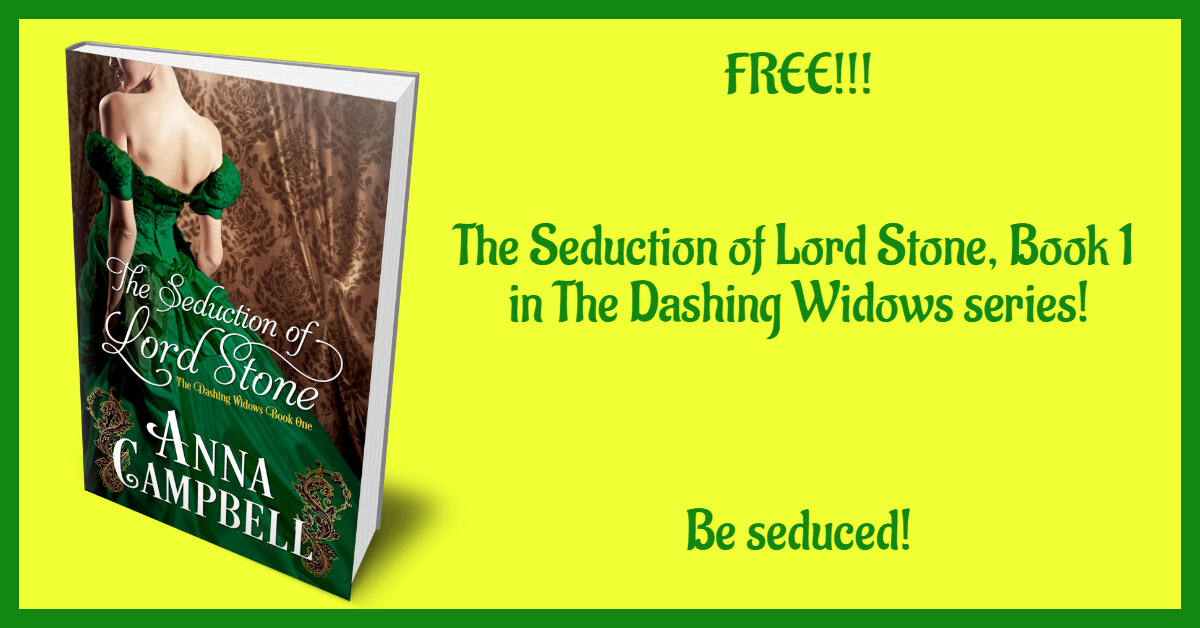 Want a great #FREE read? 

I suggest THE SEDUCTION OF LORD STONE, bk 1 Dashing Widows. 

“I read this a few years ago and it is romantic, emotional, sexy and funny. In fact, everything I have come to expect from Anna Campbell.”

amazon.com/Seduction-Lord…

#romancebooks #booktweet