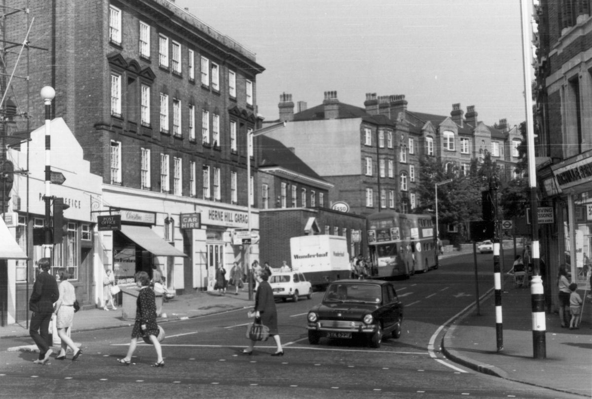 Looking north up Herne Hill c1968, the boundary between #Lambeth on the left and #Southwark on the right. #streetphotography #1960s