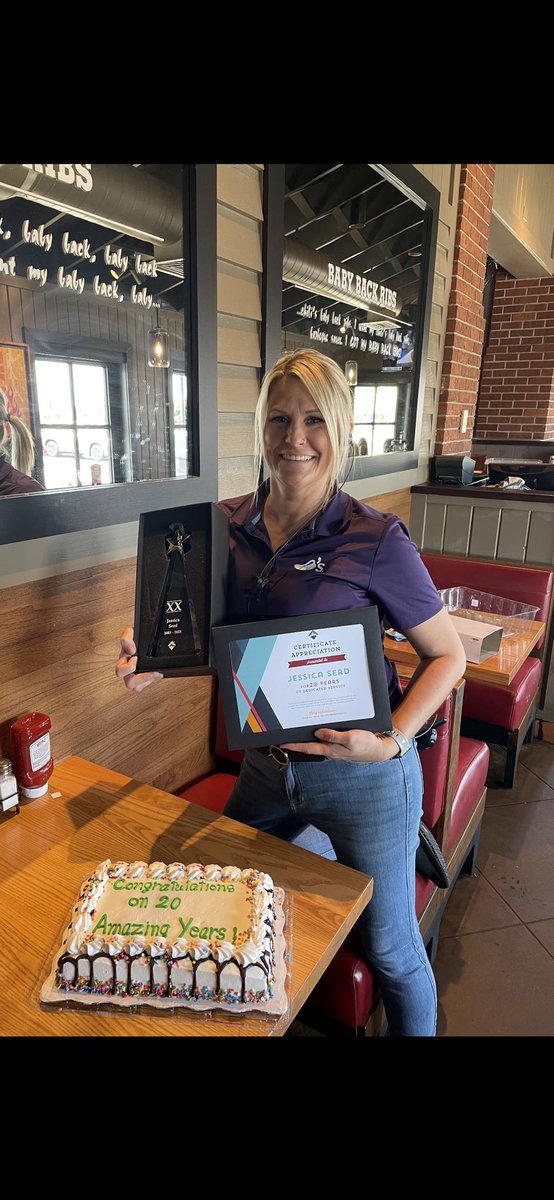 I did it! 20 years today with such an amazing company. Started out as a server at 18 and now I’m a manger at my store. Thankful for Chili’s and all of the opportunities I have with them. I can’t wait to see where it leads me in the next 20 years 🌶❤️ #chilislove #cheersto20