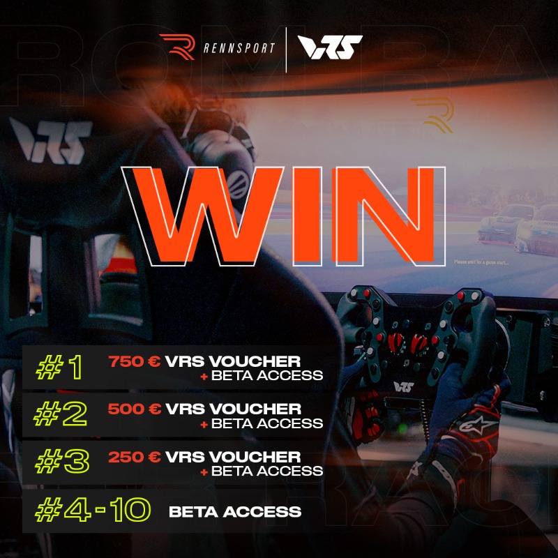 RENNSPORT_gg's tweet photo. Follow us and win exciting prizes. 🤩

To celebrate the release of the RENNSPORT Closed Beta, we’ve teamed up with @realvrs to give away some VRS vouchers alongside 10x Closed Beta fastlane access. 🏎💨

Click below to secure your entries to the raffle.👇 #ForRacersFromRacers