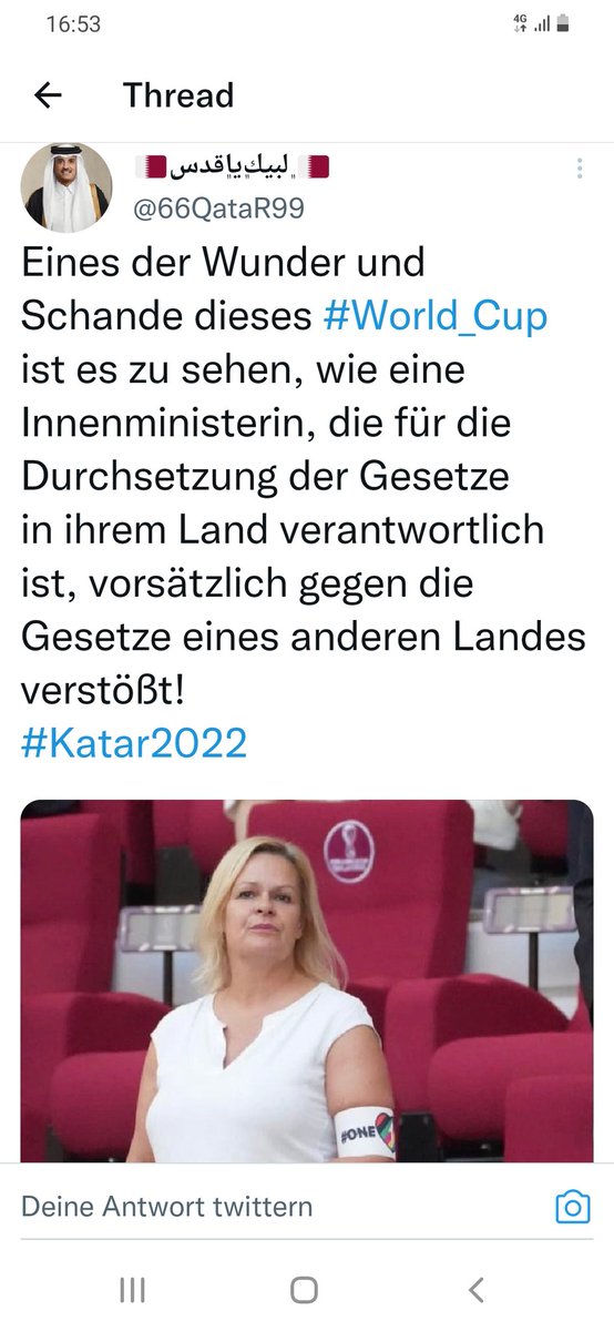 @BILD Doppelmoral ist, wenn sich 'eine Innenministerin, die für die Durchsetzung der Gesetze in ihrem Land verantwortlich ist, vorsätzlich gg die Gesetze eines andere Landes verstößt!' 
#Katar2022
#Stolzmonat