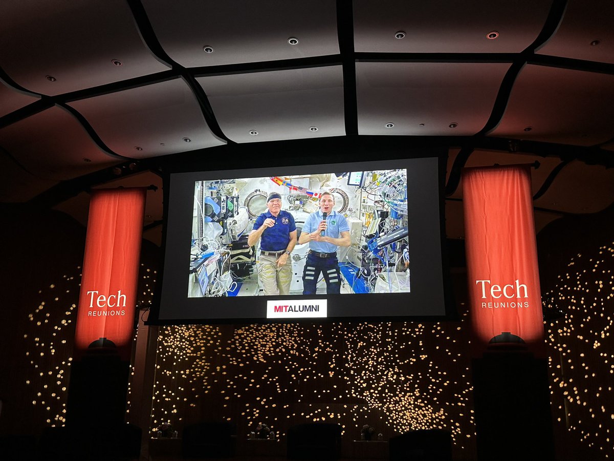 RocketJoy's tweet photo. So cool to hear from @Astro_Woody at the @MIT #TechReunion while he's aboard the @Space_Station! He made it to our 15 year reunion after all 😂🚀 https://t.co/dtlWzdSPGr