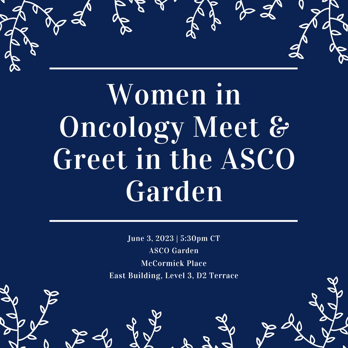 📣 #WomenInOncology @HemOncWomenDocs @ASCO, hope to see you for 🍷in the Garden this evening!