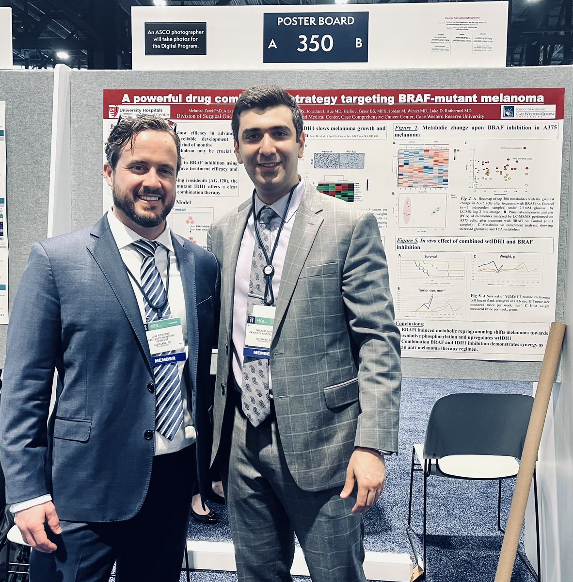 At @ASCO with @MehrdadZarei15 presenting our work in IDH1 inhibition as a powerful drug combination with BRAF inhibition in#Melanoma @winterlab8 @JordanMWinterMD @AlexanderLoftu9 @caseccc @UHSurgOncology @UHSurgeryRes