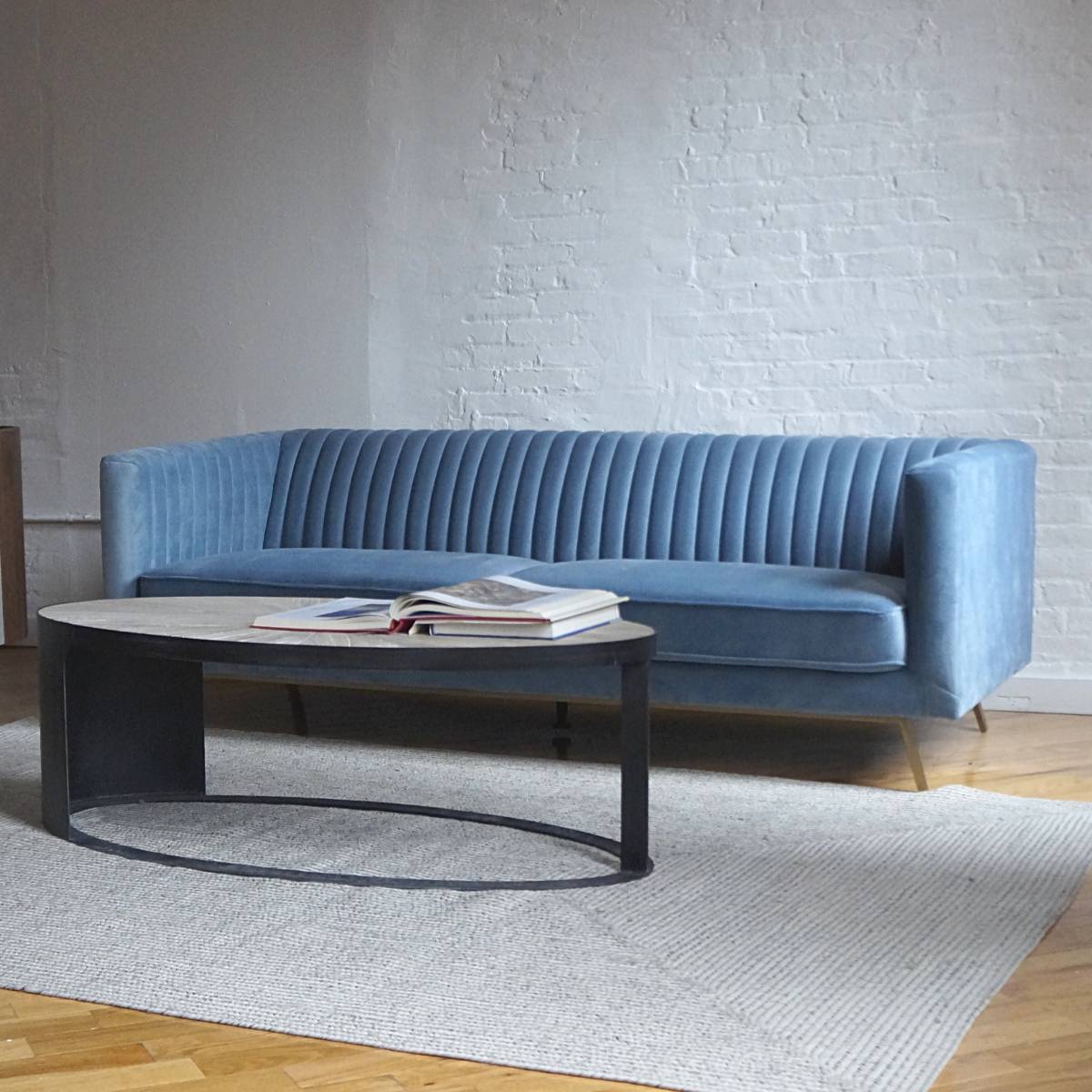 BrooklynSpaceCo's tweet photo. Calming and beautiful - Stately sofa in our sky blue velvet.

Also pictured - Metropolis sideboard and Ellipse coffee table. https://t.co/rT9uWOjS54