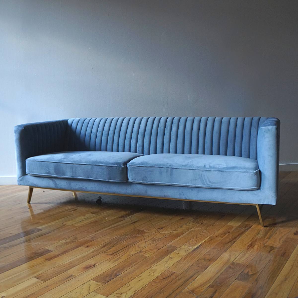 BrooklynSpaceCo's tweet photo. Calming and beautiful - Stately sofa in our sky blue velvet.

Also pictured - Metropolis sideboard and Ellipse coffee table. https://t.co/rT9uWOjS54