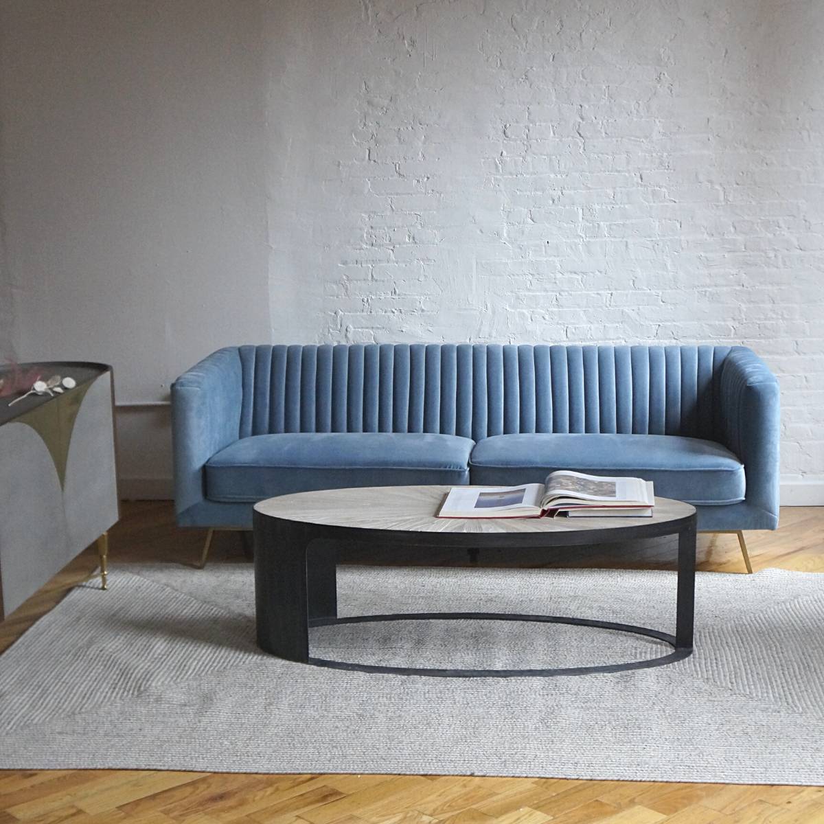 BrooklynSpaceCo's tweet photo. Calming and beautiful - Stately sofa in our sky blue velvet.

Also pictured - Metropolis sideboard and Ellipse coffee table. https://t.co/rT9uWOjS54