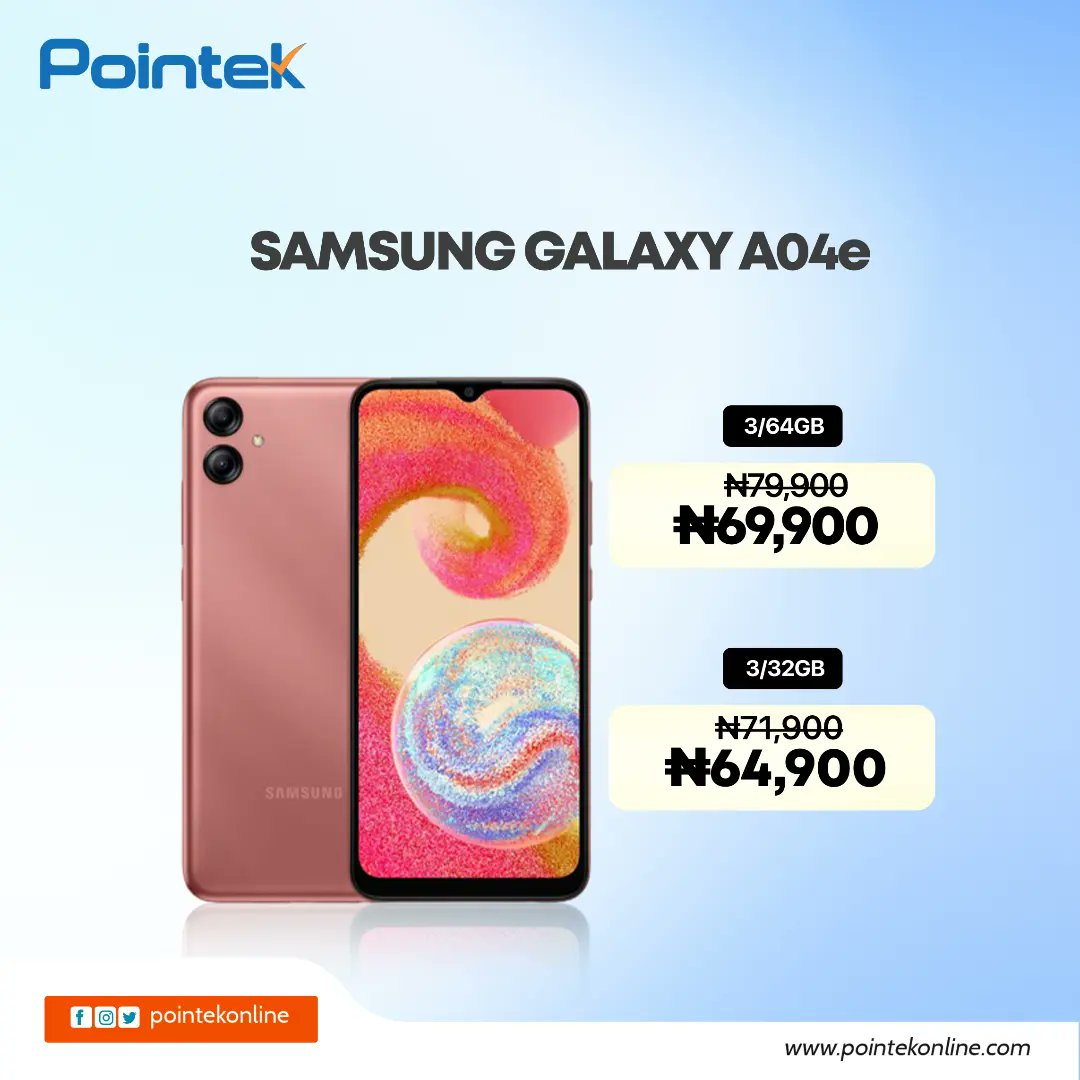 pointekonline's tweet photo. DISCOUNT ALERT ๐จ
Get up to N10,000 discount when you buy any of these Samsung A series at Pointek stores nationwide.
Offer valid while stock last.
Visit: https://t.co/GEXtcDr5Sr
Call: 08077102491
#Pointek #Pointekonline #Samsung #A03core #A04e #A04s #Discount https://t.co/1lajlhguso