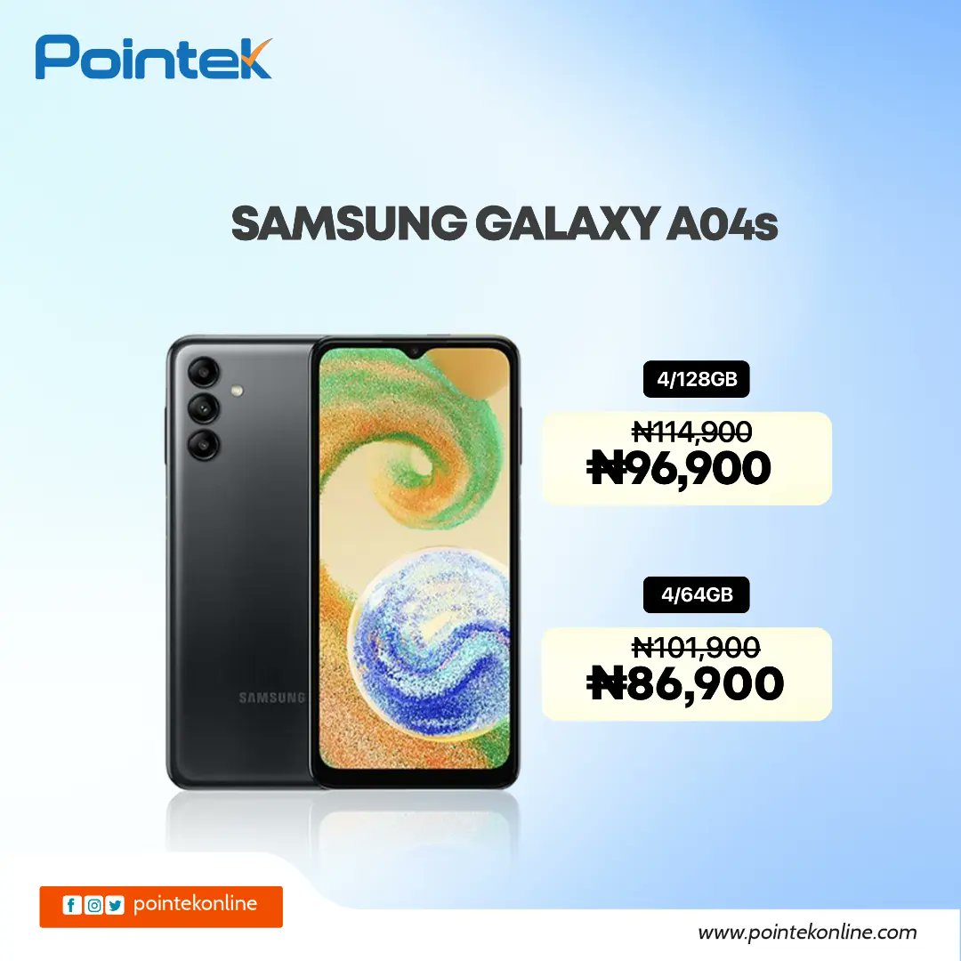pointekonline's tweet photo. DISCOUNT ALERT ๐จ
Get up to N10,000 discount when you buy any of these Samsung A series at Pointek stores nationwide.
Offer valid while stock last.
Visit: https://t.co/GEXtcDr5Sr
Call: 08077102491
#Pointek #Pointekonline #Samsung #A03core #A04e #A04s #Discount https://t.co/1lajlhguso