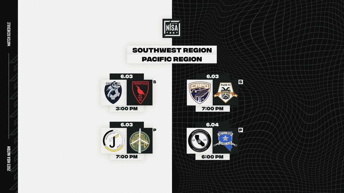 TheNISANation's tweet photo. An unbeaten Spring Season is on the line in Week 1️⃣1️⃣! Can @Temecula_FC keep pace w/ @FCGSForce?

SATURDAY - 6.03
#LobosFC vs. @Temecula_FC
@capistrano_fc vs. #PAOKTijuanaFC
#WindmillCityFC vs. @jasarwc
SUNDAY - 6.04
@Modesto_City_FC vs.
@battlebornfc_nv

#NISANation https://t.co/FzKhQXR6JG