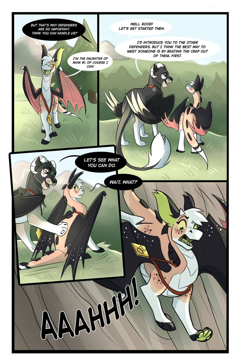 You got cocky there, fruit bat. Enjoy your first round of sparring!
#illustration #originalcomic #webtoon #webcomic #graphicnovel #ranklesscomic #dragonart #dragons