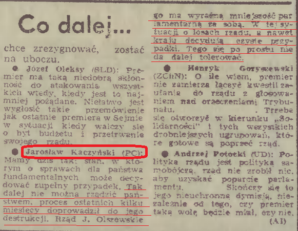 LeskiPiotr's tweet photo. 1/ "Tak dalej nie można rządzić państwem, proces ostatnich kilku miesięcy doprowadził do jego destrukcji(...) W tej sytuacji o losach kraju decydują czyste przypadki. Tego się po prostu nie da dłużej tolerować" (1992.05.06)

Tak naprawdę Kaczyński oceniał rząd Olszewskiego🧵 https://t.co/Tp8w7Yp7W9