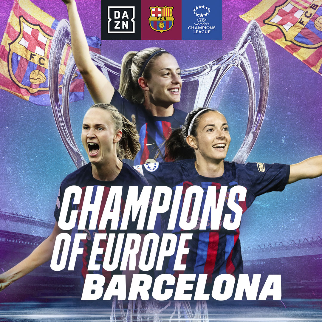 DAZN's tweet photo. FC BARCELONA ARE #UWCL CHAMPIONS FOR THE SECOND TIME 💙❤️🏆

#UWCLFinal https://t.co/vrS36HgCtC