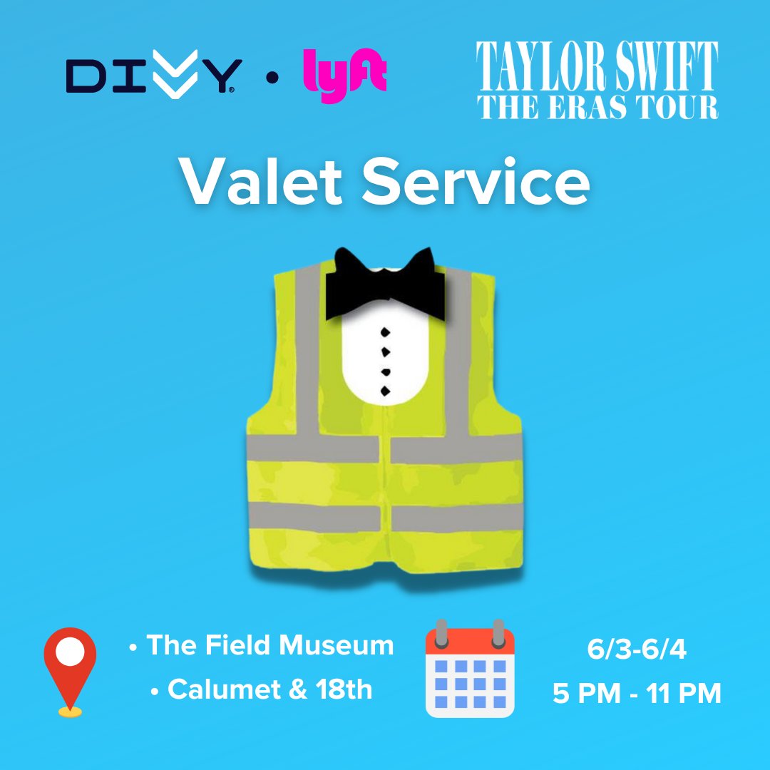 Hey Chicago Swifties! Heading to the <a href="/taylorswift13/">Taylor Swift</a> concert at <a href="/SoldierField/">Soldier Field</a> this weekend? Ride to the show with "Style", we have two bike valets available to get you to the show! 🚲✨️

📍 The Field Museum
📍 Calumet &amp; 18th

#Divvy
#ChicagoTSTheErasTour 
#TSTheErasTour