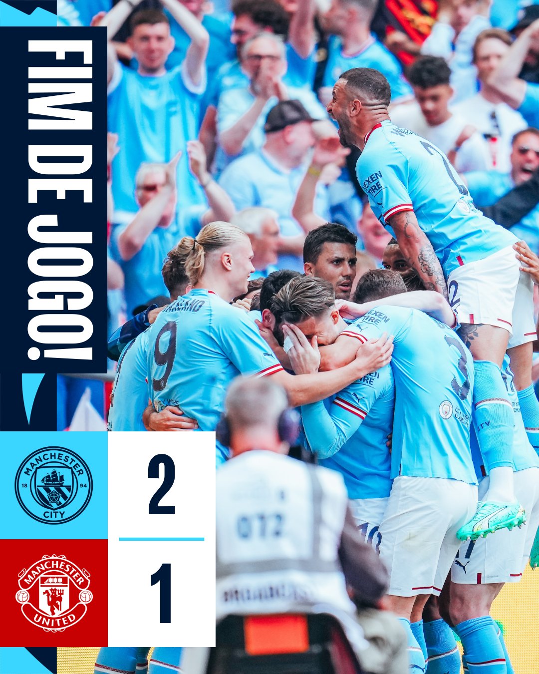 Manchester City on X: FIM DE JOGO EM WEMBLEY! 🏟 O MANCHESTER CITY É  CAMPEÃO DA COPA DA INGLATERRA PELA SÉTIMA VEZ EM SUA HISTÓRIA! 💙  🏆🏆🏆🏆🏆🏆🏆 🔵 2 x 1 🔴 #