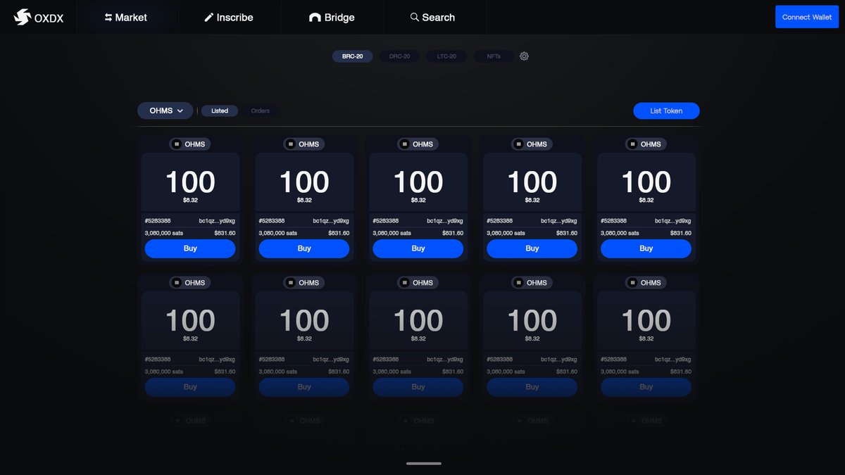 New Snapshot from @oxdxyz 🦋

We are building multi-chain marketplace for #BRC20, #DRC20, #LRC20 etc.

$OHMS buidl.