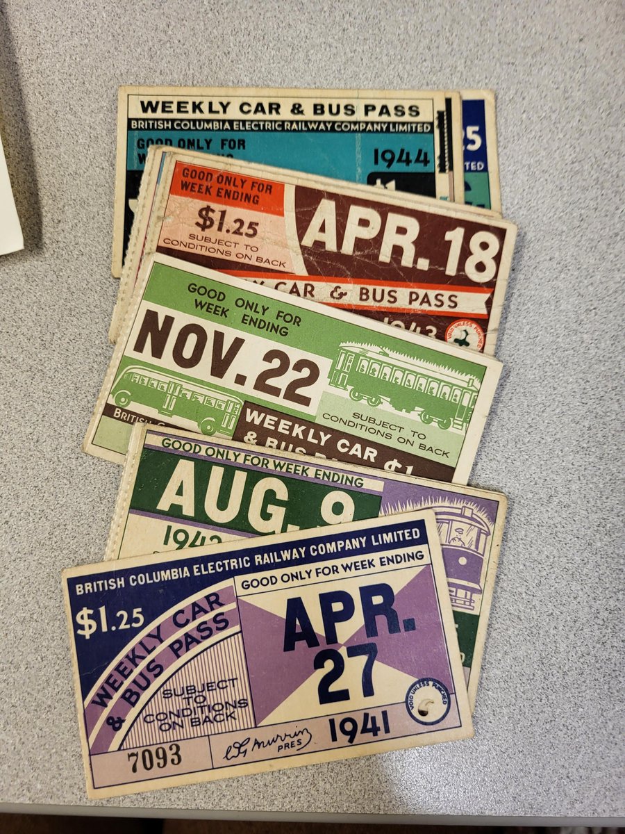 VanArchives's tweet photo. #VanArchives90th - Today's 90 to the 90th is the Cecil N. Akrigg collection, AM909. Consisting of 52 British Columbia Electric Railway Company weekly car and bus passes. Donated by Cecil Akrigg in 1986. Dates: 1941-1947
https://t.co/v9COgqfjWy
#bctransit #bcer #buspasses https://t.co/Gov30bbuUr