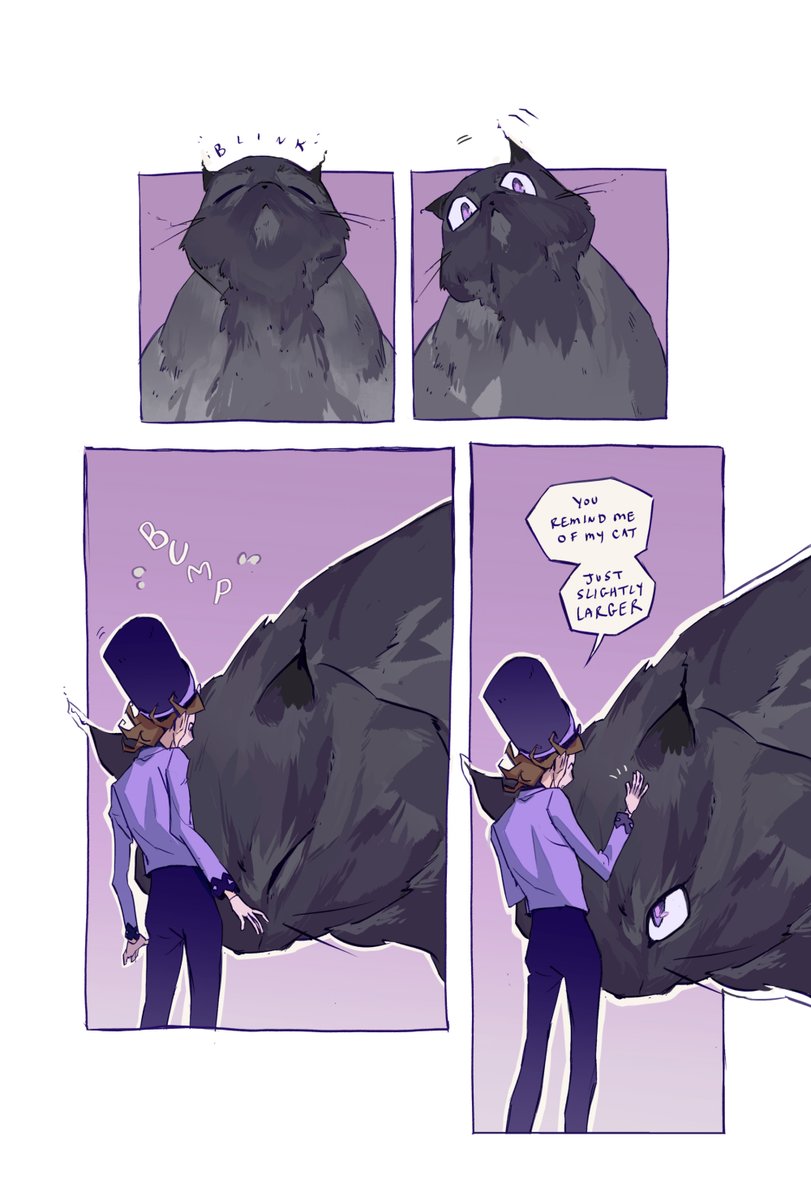 a comic I did a few chapters + design for just released on webtoon! check it out if you like whimsical stories with a side of dark comedy & mystery 🐈⬛