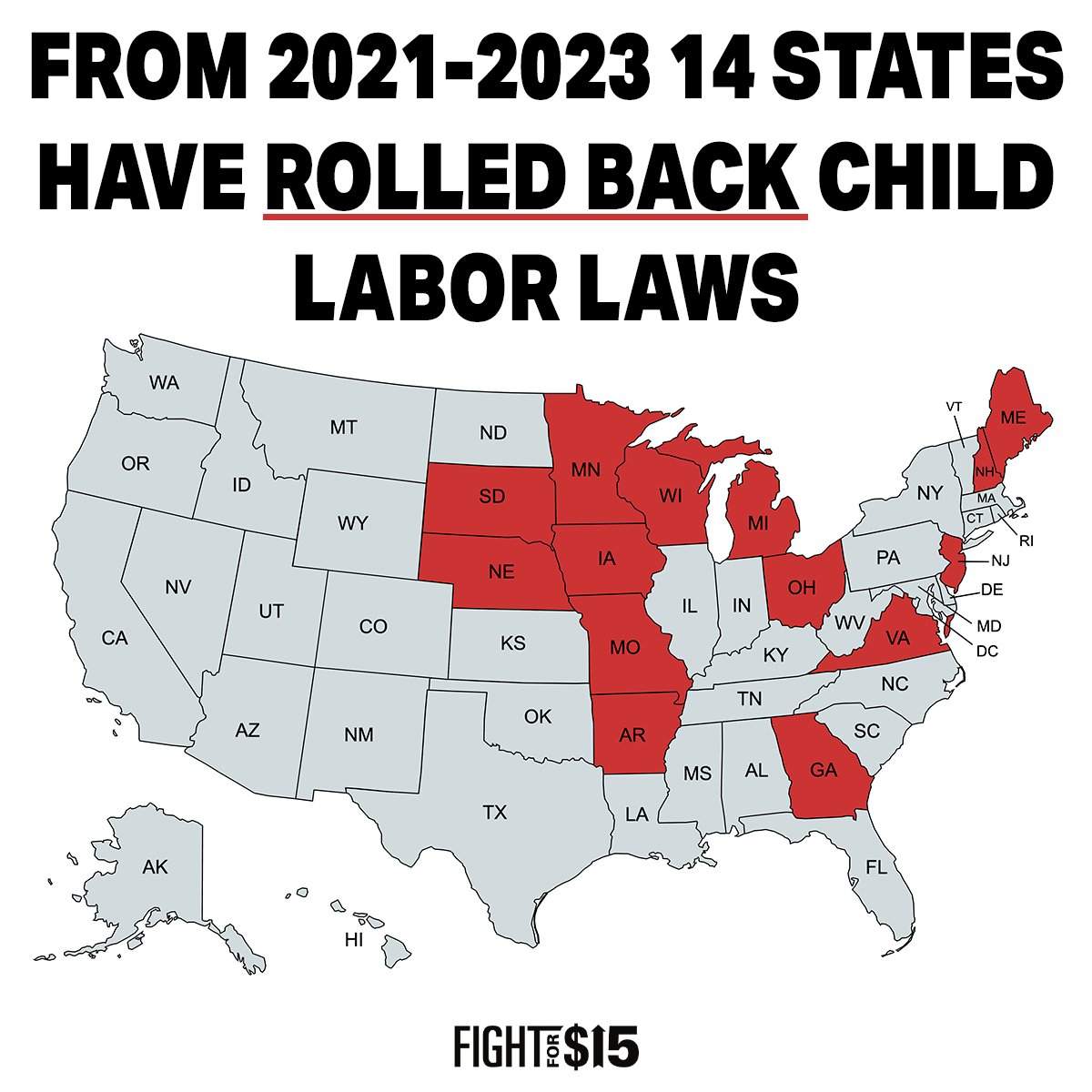 Child labor laws are under attack across the country. In some states, these rollbacks even allow children to serve alcohol.

We can’t let kids be exploited for corporate profits.

#UnionsForAll
bit.ly/3qh1jjX