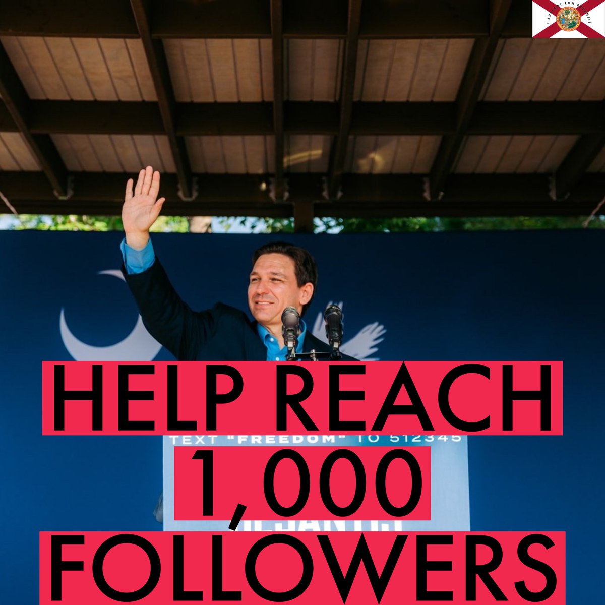 SupportDeSantis's tweet photo. If you support Ron DeSantis for President, please like and retweet this to help me reach 1,000 followers! #DeSantis2024 #NeverBackDown https://t.co/32e7zHtuix