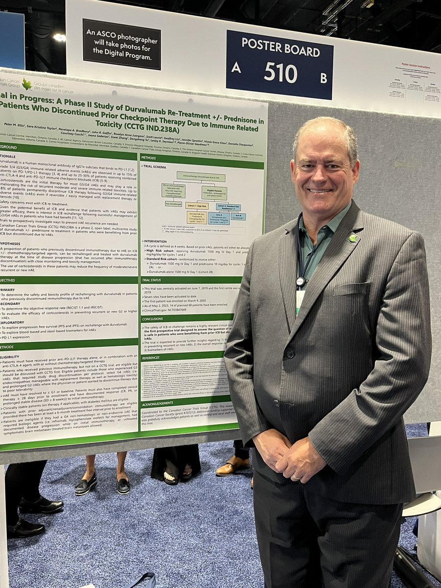 Congratulations Dr Peter Ellis et al presenting TIP Poster of I238 testing safety and efficacy of IO rechallenge at progression in  patients with prior serious irAE but excellent response