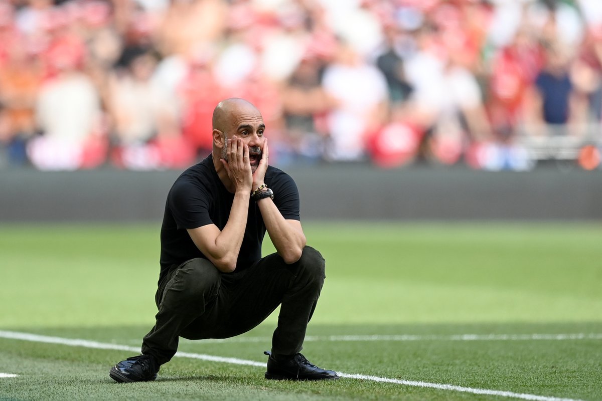 OptaJoe's tweet photo. 3 - Pep Guardiola has become the third manager in English football to win the League and FA Cup double in multiple seasons (also 2018-19) after Arsene Wenger (1997-98 and 2001-02) and Alex Ferguson (1993-94, 1995-96 and 1998-99). Company. https://t.co/6TTKYxKsLW