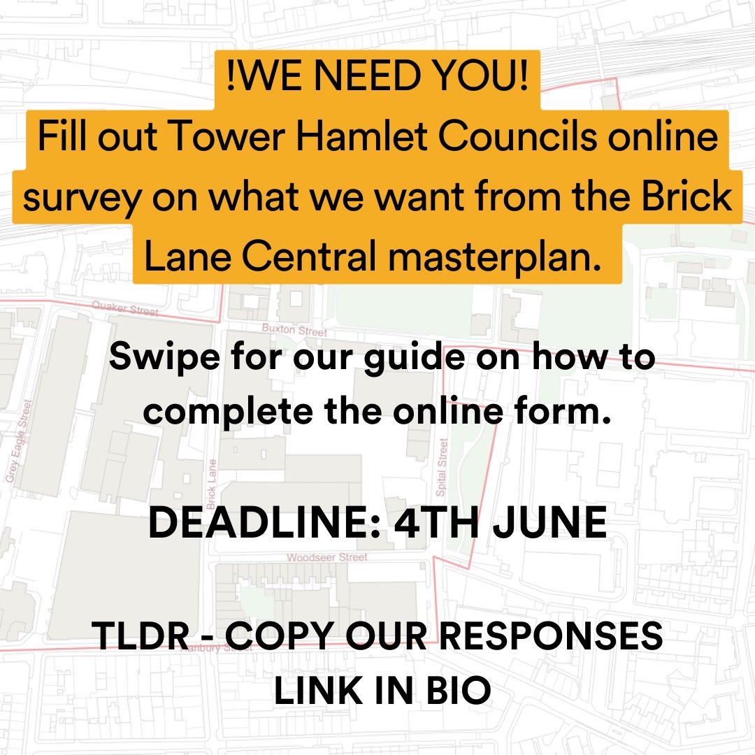 nijjormanush's tweet image. 🚨🚨CALL TO ACTION 🚨🚨 
1 MORE DAY LEFT TO FILL OUT TOWERHAMLETS COUNCIL ONLINE SURVEY ON WHAT WE WANT THE BRICK LANE MASTERPLAN TO INCLUDE. 

🧵👇THREAD ON OUR RESPONSES BELOW

talk.towerhamlets.gov.uk/brick-lane-cen…