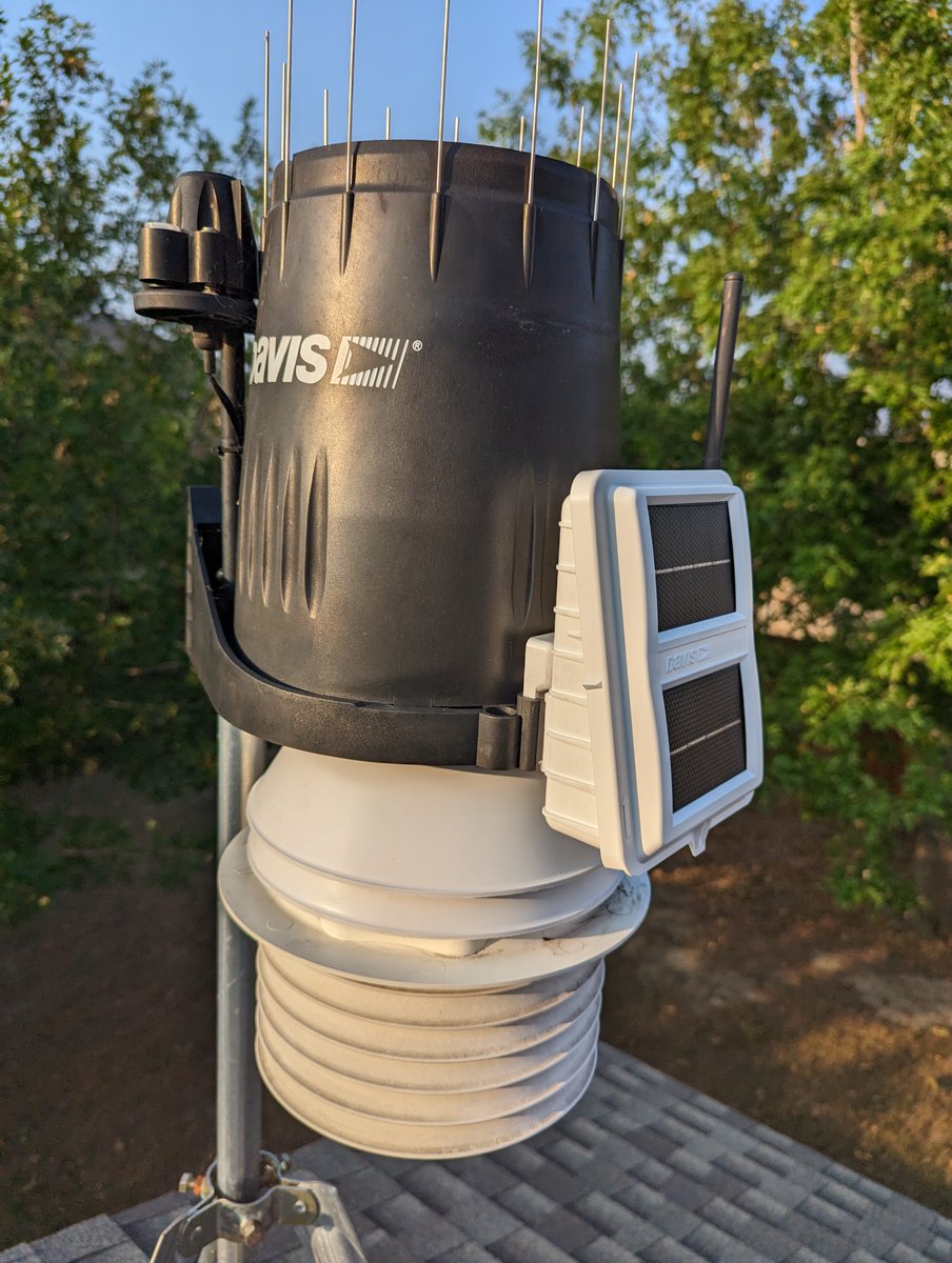 PlanoWX's tweet photo. Before and after: In addition to destroying our roof and 2 cars; our station was also damaged by the May 19th storm. Solar radiation shield  plates, SIM enclosure, and solar cover replaced. Scaled Instruments saves the day again. https://t.co/w3z4n9aGsn #dfwwx #txwx #Plano https://t.co/4ynXTHxKaP