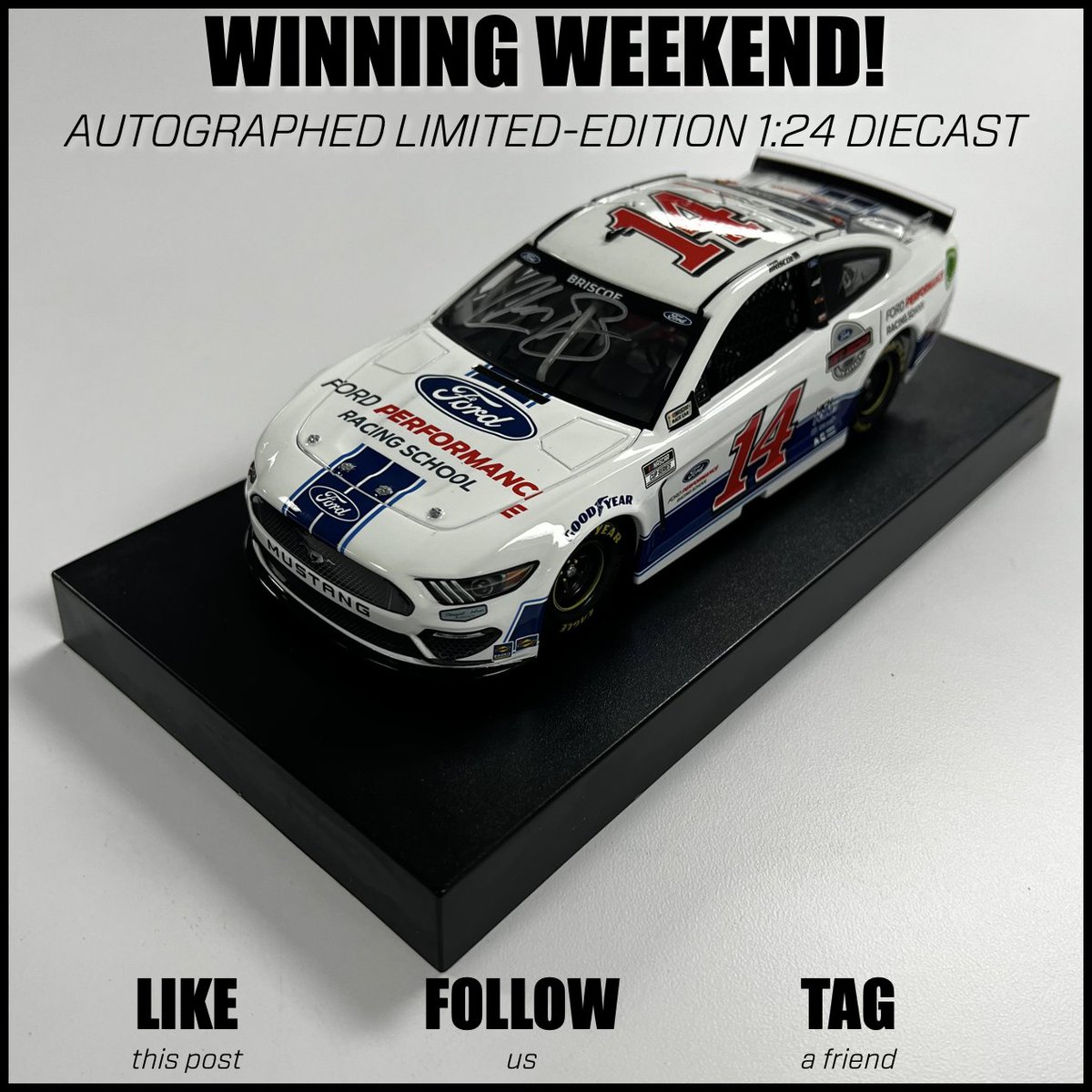 Like, follow and retweet to enter to win this autographed limited edition @ChaseBriscoe_14 @StewartHaasRcng @FordPerformance 1:24 diecast! Winner will be randomly selected and notified on Monday!