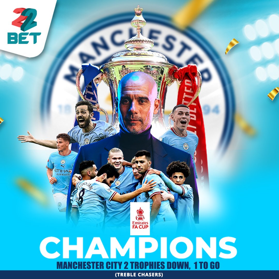 Man City has won the 2022/23 FA Cup! 🏆

In the 100th Cup Final played at Wembley🔥

Will Pep make history by becoming the first England manager to win a treble that  includes a #UCL trophy⁉️

Congratulations to the citizens👏👏

UKO SITE⁉️ #DundaNa22bet #BestOdds