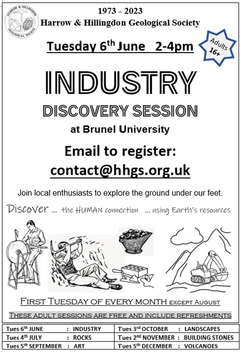 Tues6June, Uxbridge FREE all welcome: Explore geo-links with #industry ...the ground under our feet +minerals that form in it +water that moves it all around. Find out more Email contact@hhgs.org.uk @CanalRiverTrust @SloughCanal @ThamesEstPart @Thames21