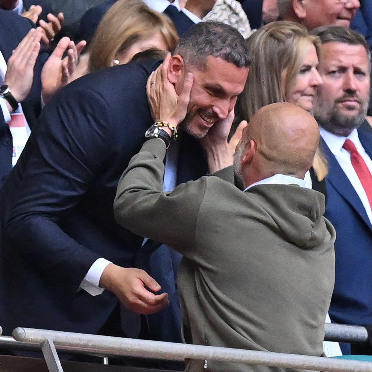 City_Xtra's tweet photo. Pep Guardiola 💙 Khaldoon Al Mubarak. 🏆🏆 https://t.co/YdOjq0QMNB
