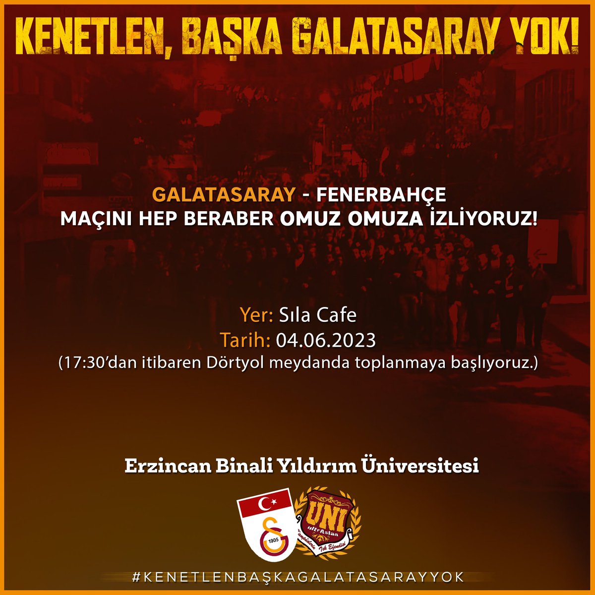 FENER SAMİYENE NASIL GELECEK❗️

Şampiyon Takımımızın Maçını Hep Beraber Omuz Omuza İzliyoruz Herkesi Bekliyoruz❗️

(17:30 dan İtibaren Dörtyol Meydan da Toplanıyoruz)

#ultrAslanUNI