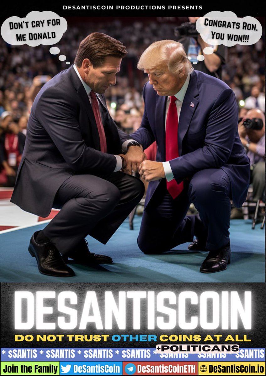 DesantisCoin's tweet photo. Yep, you heard that right: #DeSantis over #Trump! Only a matter of time before Donald bows down to Ron!🙇♂️😅
#MAGA cult ain’t got nothing on #TGAC supporters—growing everyday like DESANTIS COIN! $SANTIS 🇺🇸
Other political #memecoins had their run and belong in the 🚮 $trump $ron https://t.co/47wjzSjQKU