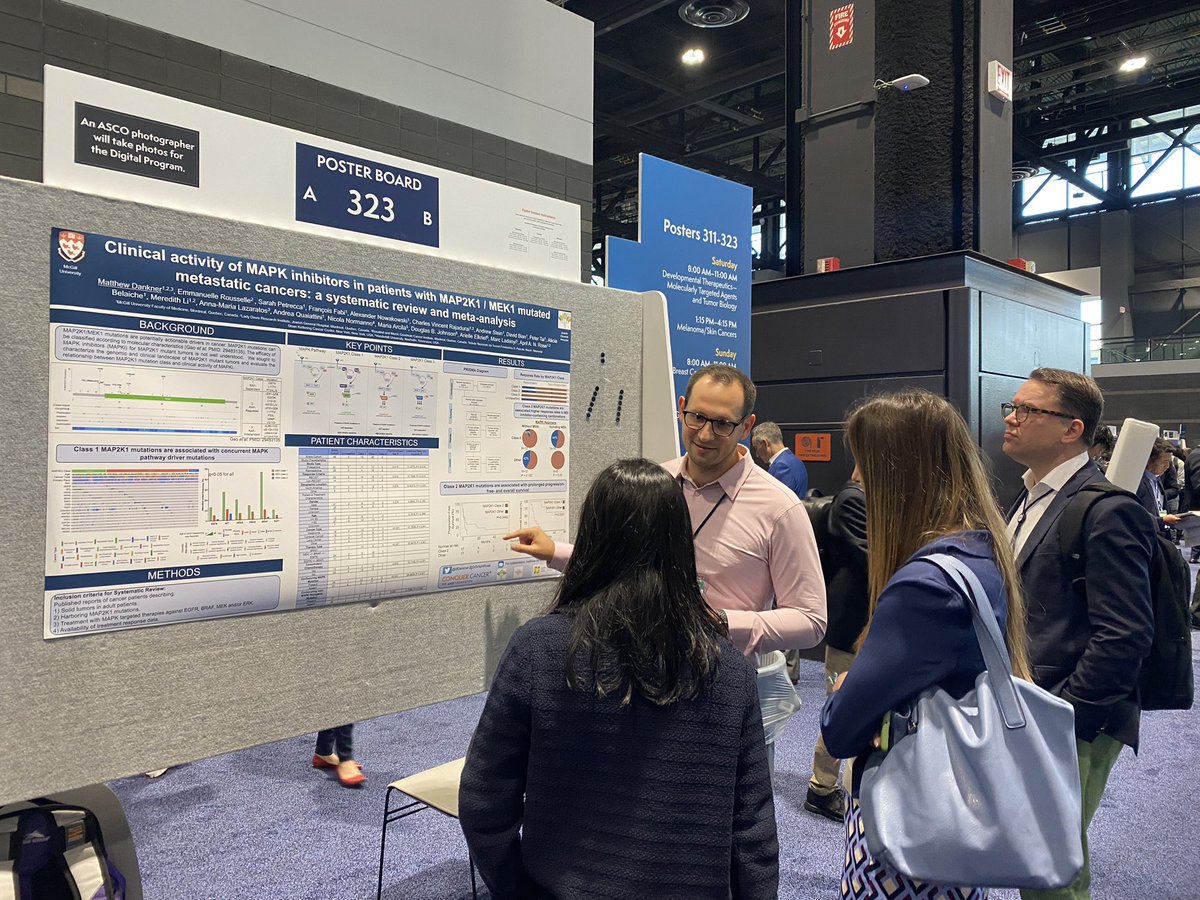 @MDankner draws a crowd to talk about our research on the clinical outcomes of patients with MAP2K1 (Mek1) mutant tumors who were treated with MAPK inhibitors at #ASCO23