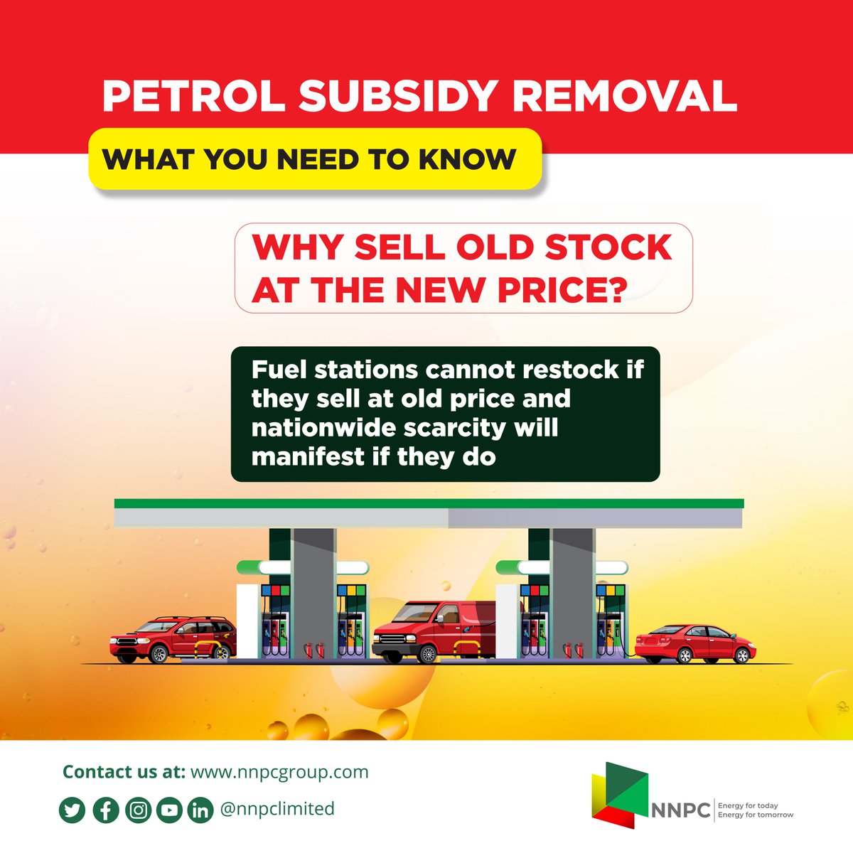 nnpclimited's tweet photo. Petrol Subsidy Removal: What you need to know...

Why sell old stock at the new price?

#EnergyForToday
#EnergyForTomorrow