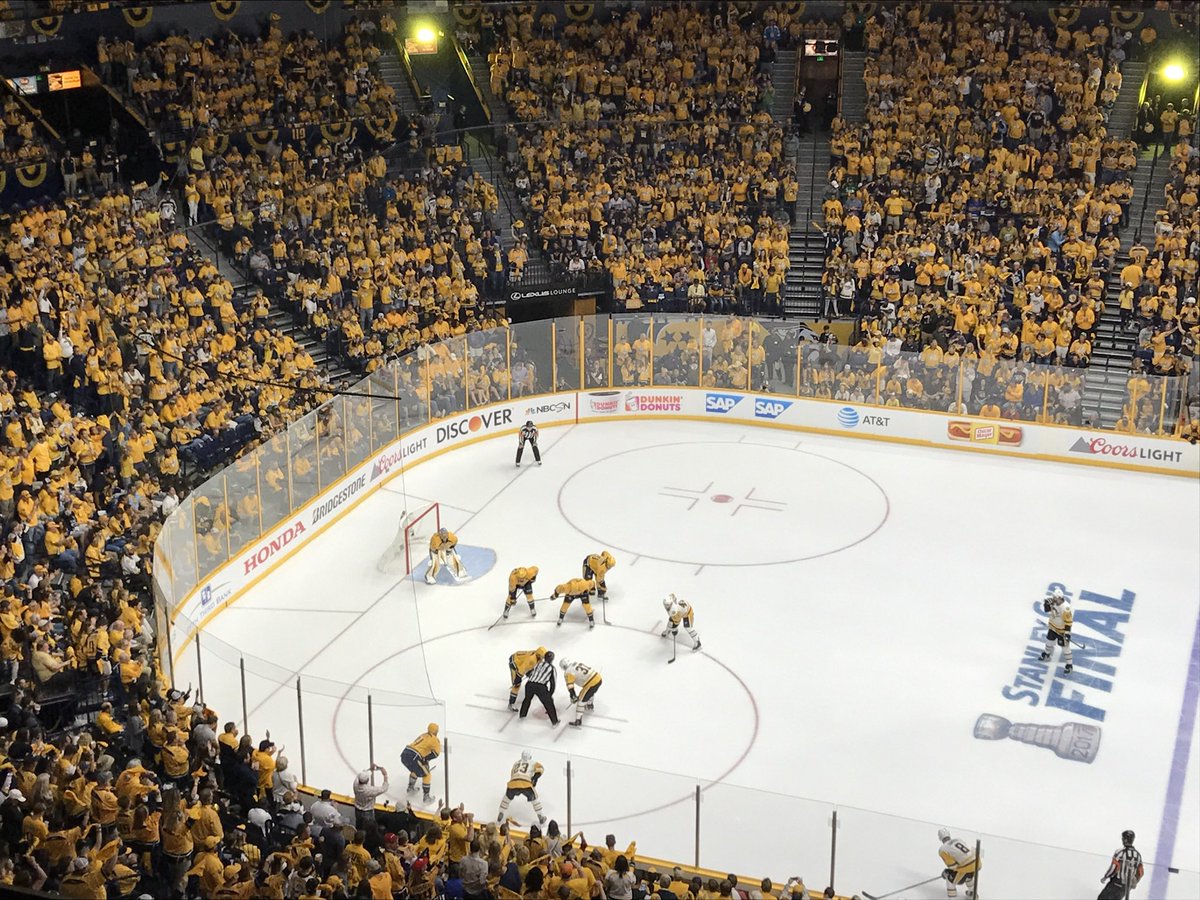 SteveLayman's tweet photo. Six years ago today. First ever Stanley Cup Final game in Nashville. #Preds won. Smashville was unbelievable. And the scene outside was unlike anything hockey had seen. https://t.co/VXr9n1Kd9M