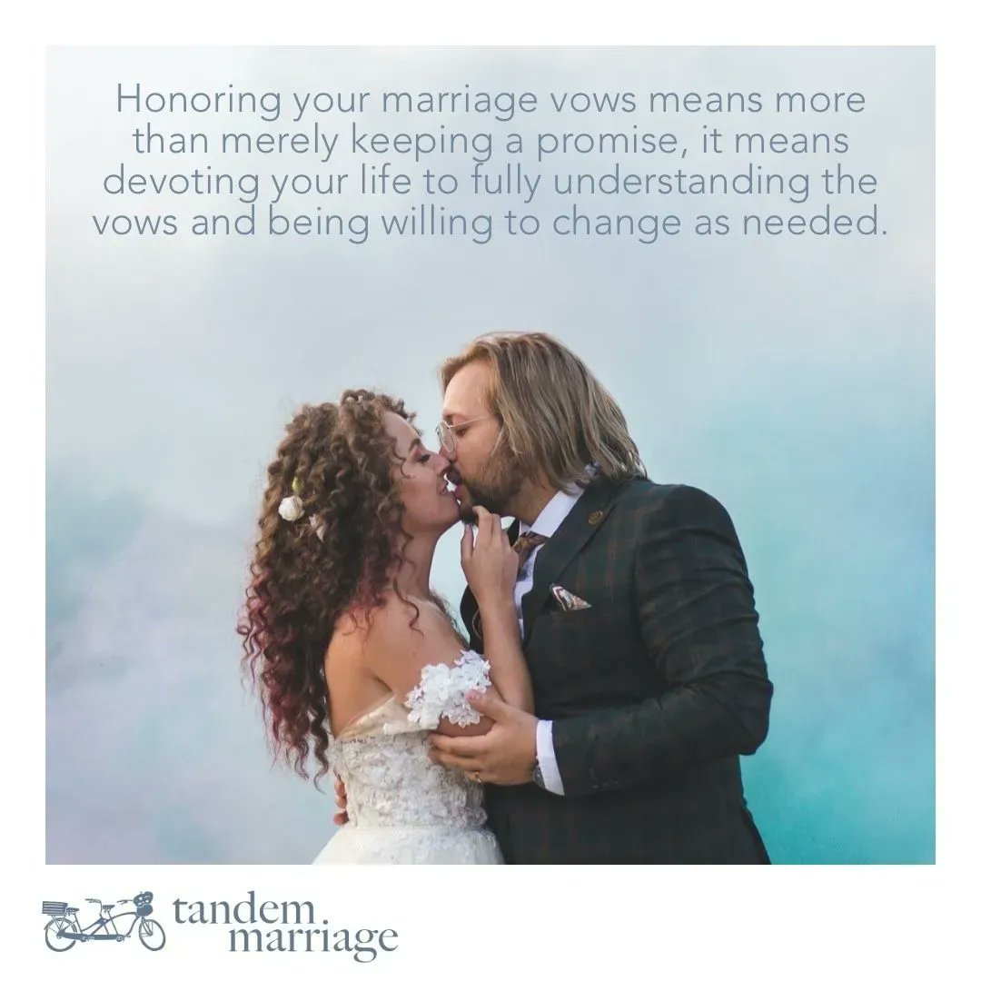 Honoring your marriage vows means more than merely keeping a promise, it means devoting your life to fully understanding the vows and being willing to change as needed.
 
TandemMarriage.com/post/vows1
 
#TeamUs #MarriageGodsWay 
#MarriageGoals #marriagequotes #couplegoals #romantic