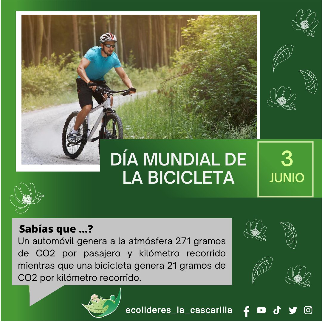 La ONU declaró el 3 de junio como el día mundial de la bicicleta 🚲 una fecha enmarcada en el calendario de la sostenibilidad para subrayar la importancia de este medio de transporte.

#DíaMundialDeLaBicicleta #FuturoResponsable #Sostenibilidad #Loja
#ecolidereslc
