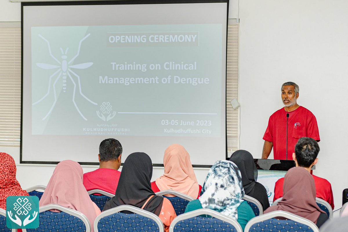 KRHmv's tweet photo. Chairperson of the Training Committee, Consultant in Paediatrics, Dr. Mohamed Faisal officiated the opening ceremony of the Training on Clinical Management of Dengue from 3rd - 5th June at North Regional @CustomsMv. 

#41yearsofkindness 

@presidencymv https://t.co/kEHpBPvbfK