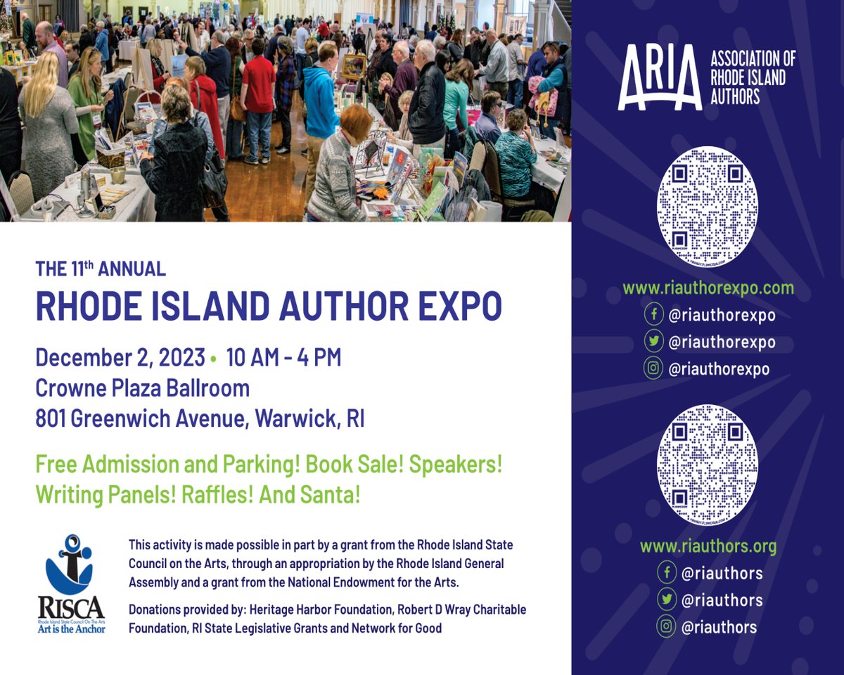 RIAuthors's tweet photo. #writers join us once again for the 11th Annual Rhode Island Author Expo returning to the Crowne Plaza Hotel Warwick, 12/2/23 10am-4pm. #SaveTheDate #riauthors #riauthorexpo #rhodeisland #author https://t.co/lgXFkZd4wI