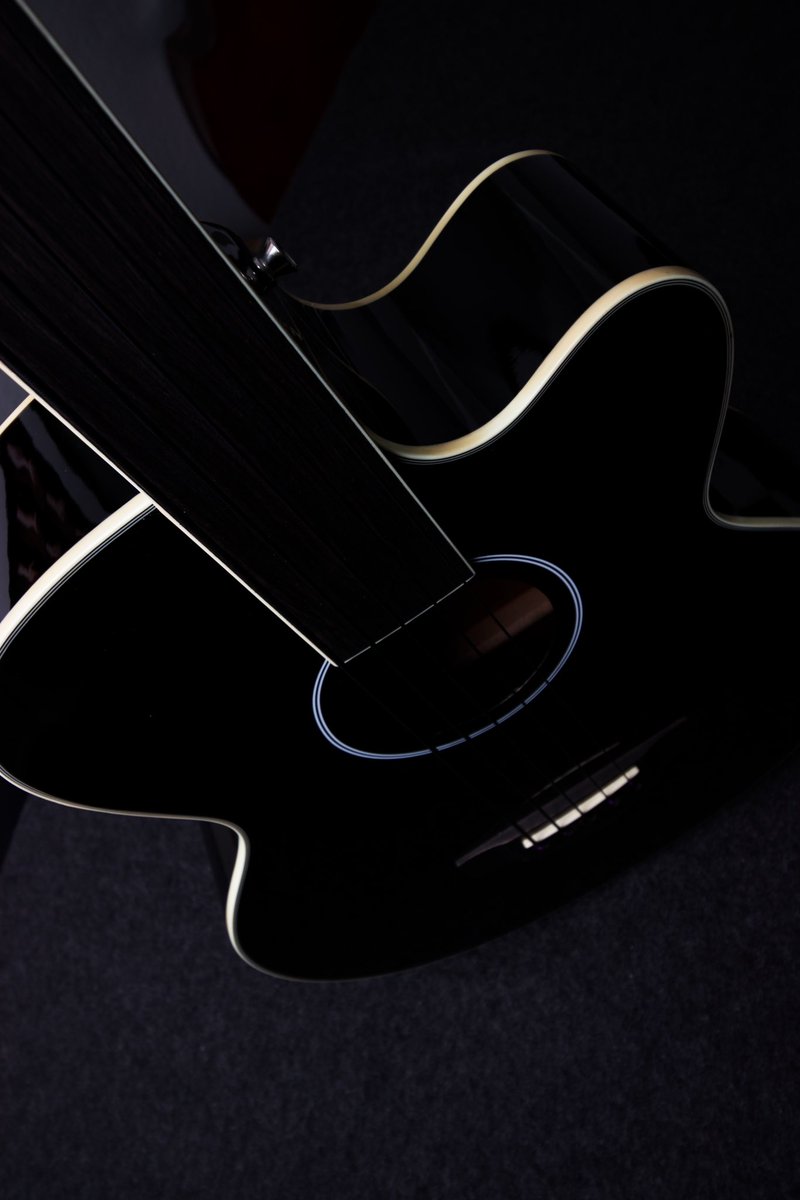 Papenroth's tweet photo. I enjoy pimping instruments. This time it’s an all-black HB acoustic fretless modded with black nylon tapewound strings, black Schaller tuners, and some sanding on the fretboard and bridge. Sounds dark and smooth https://t.co/IVxMC48Q77