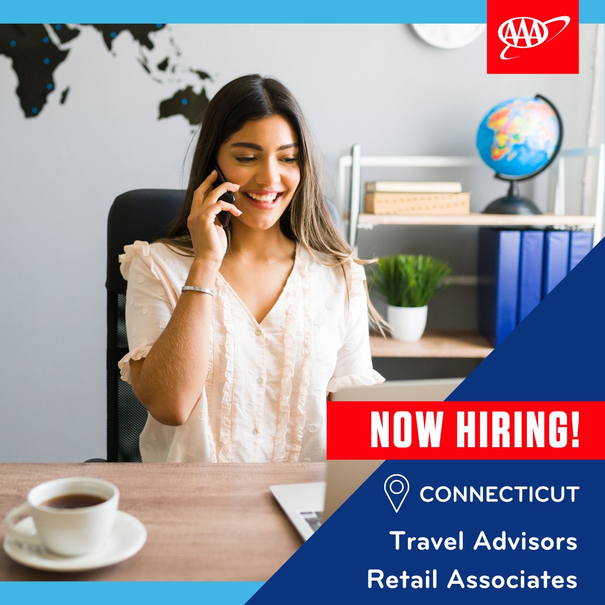 AAAClubAlliance's tweet photo. Start your Summer with a new career! We are currently hiring #TravelAdvisors and #StoreAssociates in the #Connecticut area. RSVP to our Virtual Hiring Event on June 6th here: https://t.co/itouqIz2qo https://t.co/2JZk3O12KZ