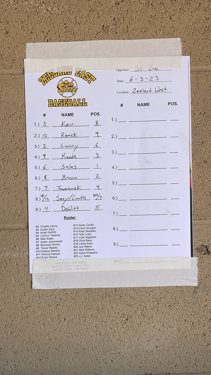 ZE_Baseball's tweet photo. The Chix beat Zeeland West in game one 10-0. Here is your lineup for the District 7 championship against St. Joseph.  @ColdWeatherBats @DanDAddona @MLiveSports https://t.co/8EOGSmRRyM