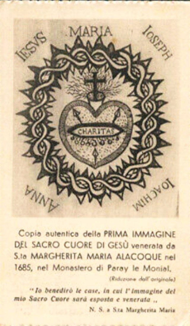 EnzaSegretaria's tweet photo. 🔴 "Copia autentica della PRIMA IMMAGINE DEL SACRO CUORE DI GESÙ venerata da
S.ta MARGHERITA MARIA ALACOQUE nel 1685, nel Monestero di Paray le Monial.".
🟢 ""Io benedirò le case, in cui I'immagine del mio Sacro Cuore sarà esposta e venerata..
N. S. a S.ta Margherita Maria.". https://t.co/ZeujBxAtkz