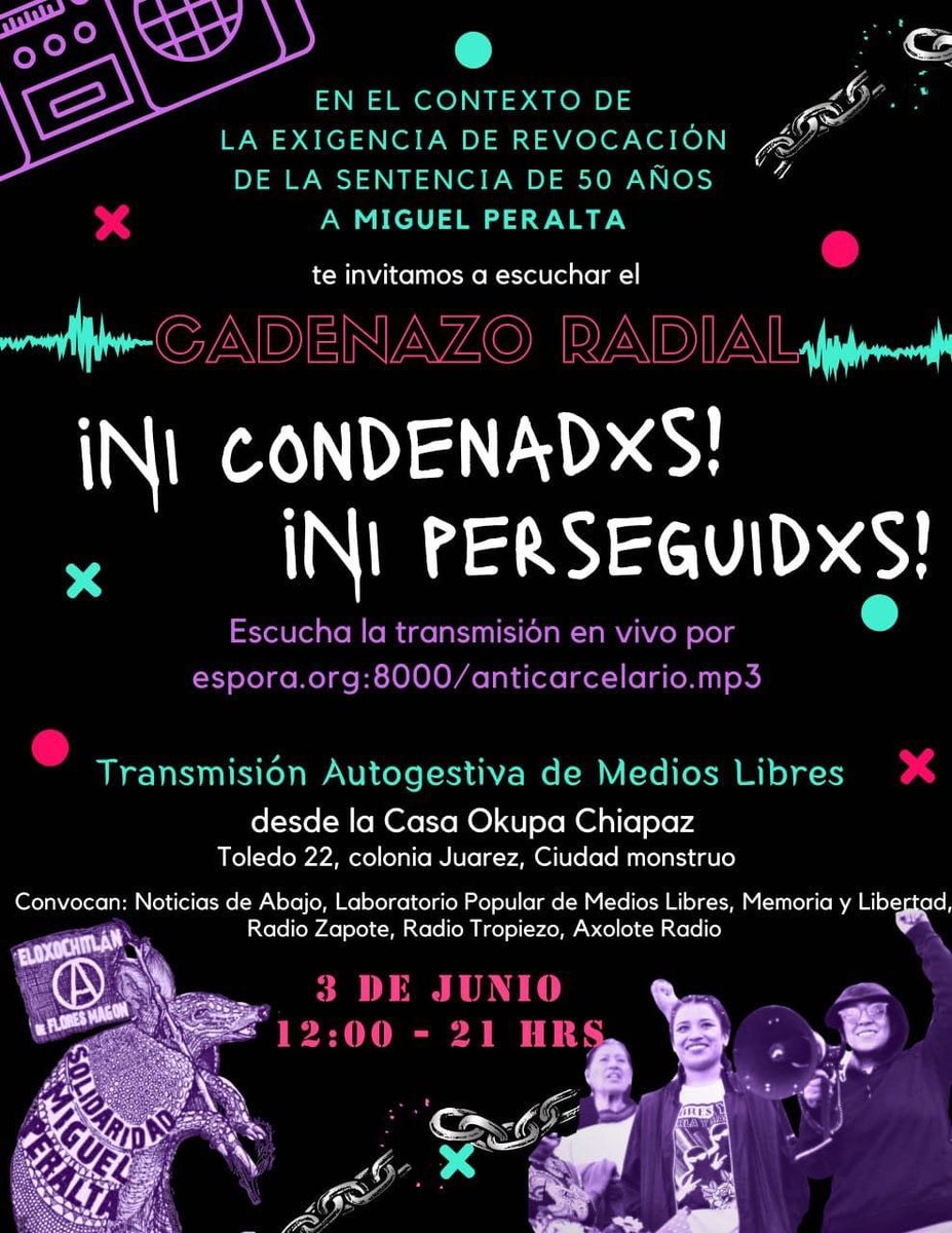 ObsLibertad's tweet photo. Hoy es el cadenazo radial en exigencia por la libertad plena de Miguel Peralta 🔥 te esperamos a partir de las 12.
@ya_libres_elox @LibresYa_ @deabajoml @LosTejemedios @ParaKenia @FidencioLibre @EloxMagon @RadioZapote https://t.co/zht5gTYE8K