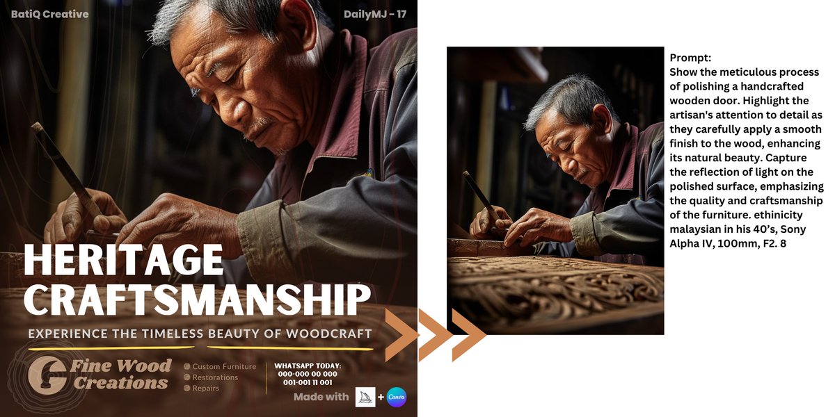 creative_batik's tweet photo. Post 17: Woodwork Craft.

Text copy dari ChatGPT seperti biasa. Aku patut tambah logo ChatGPT dalam 'Made with' section. 

#MidjourneyAI #AI #graphicdesigner #dailyMJ #canva #dailychallenge #ChatGPT https://t.co/om5TE7H2Fz