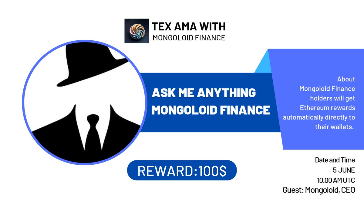 Crypto_TVOT's tweet photo. ⚔️ CryptoTVOT #AMA Series With #MongoloidFinance

🎁Prize: $100 
📆Date: 05 June 2023 10.00 AM UTC
🏨Venue: https://t.co/uhk5qADJp7

〽️ Rules:
1️⃣. Follow 
@CryptoTVOT
&amp; 
@Mongoloid_Finan

2️⃣. Like Retweet &amp; Comment Your Question with Tag 3 Friends https://t.co/YehAVQEpXI