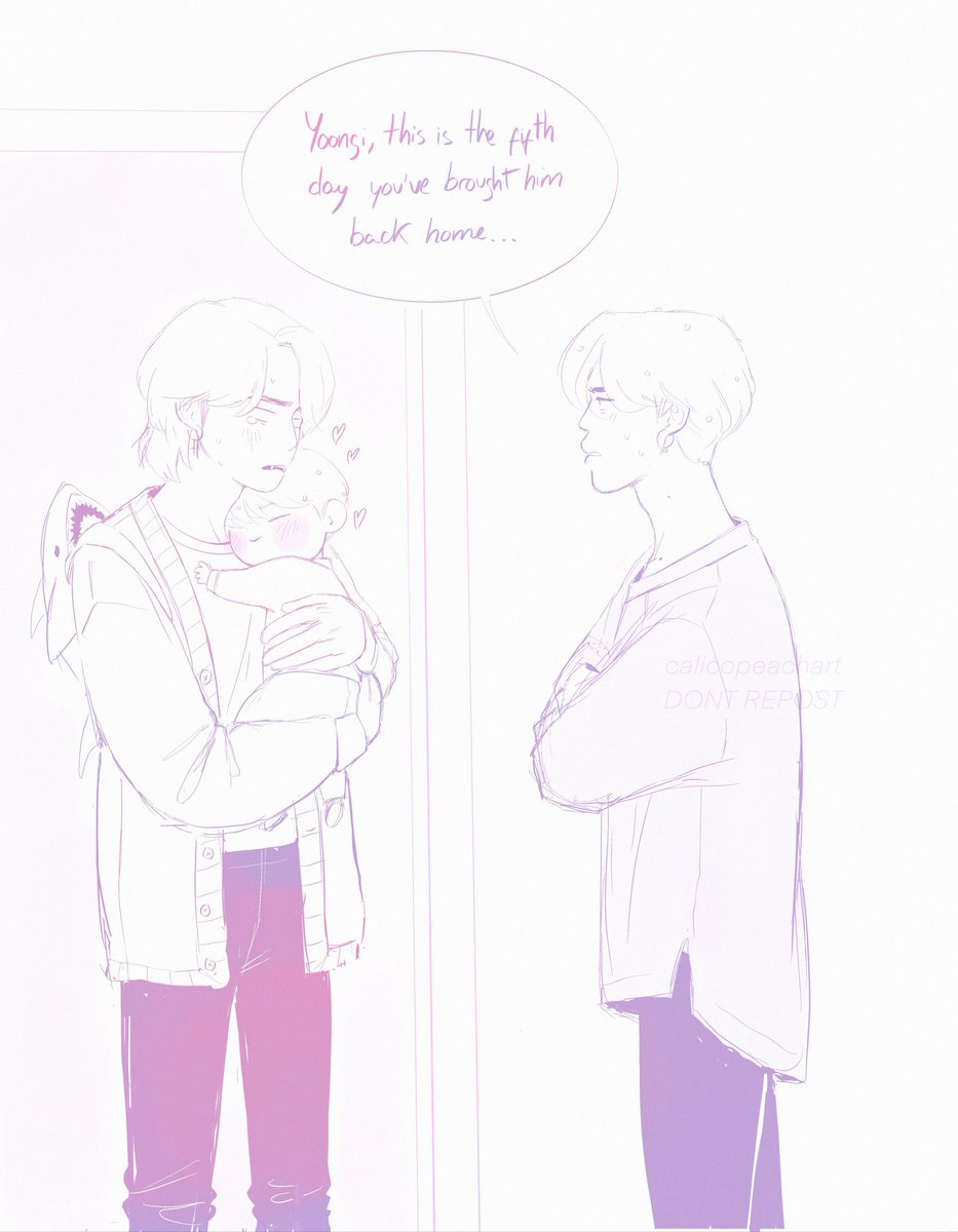 calicopeachart's tweet image. Mermaid baby&apos;s first days at school🦈✨

And Yoongi having a very hard time🤣 #yoonmin